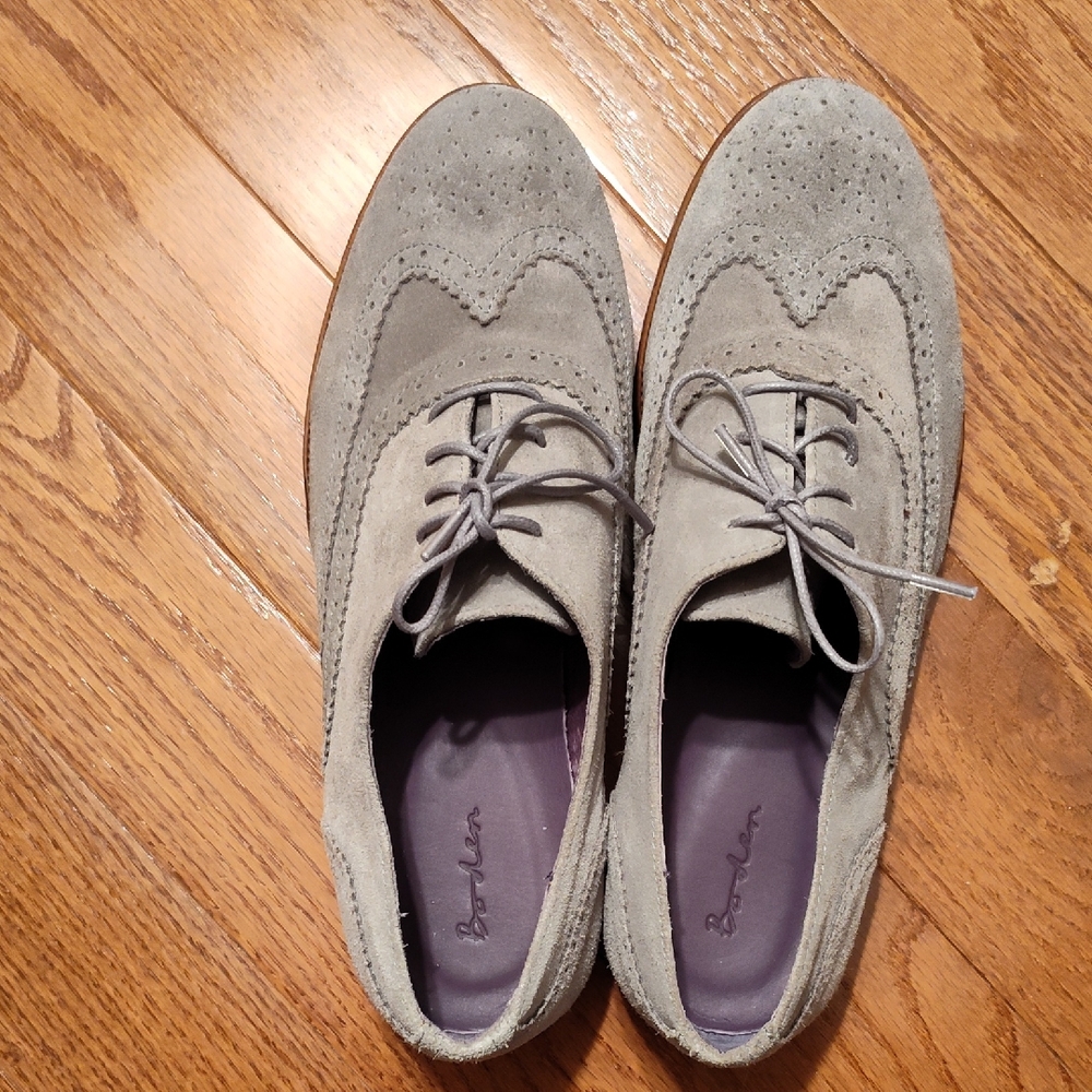 New Boden Gray Suede Oxfords. Size 42/10.5/ 11  Leather Sole And Upper